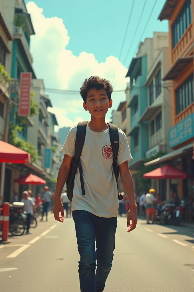 make me a picture of an Indonesian going to school in Malaysia