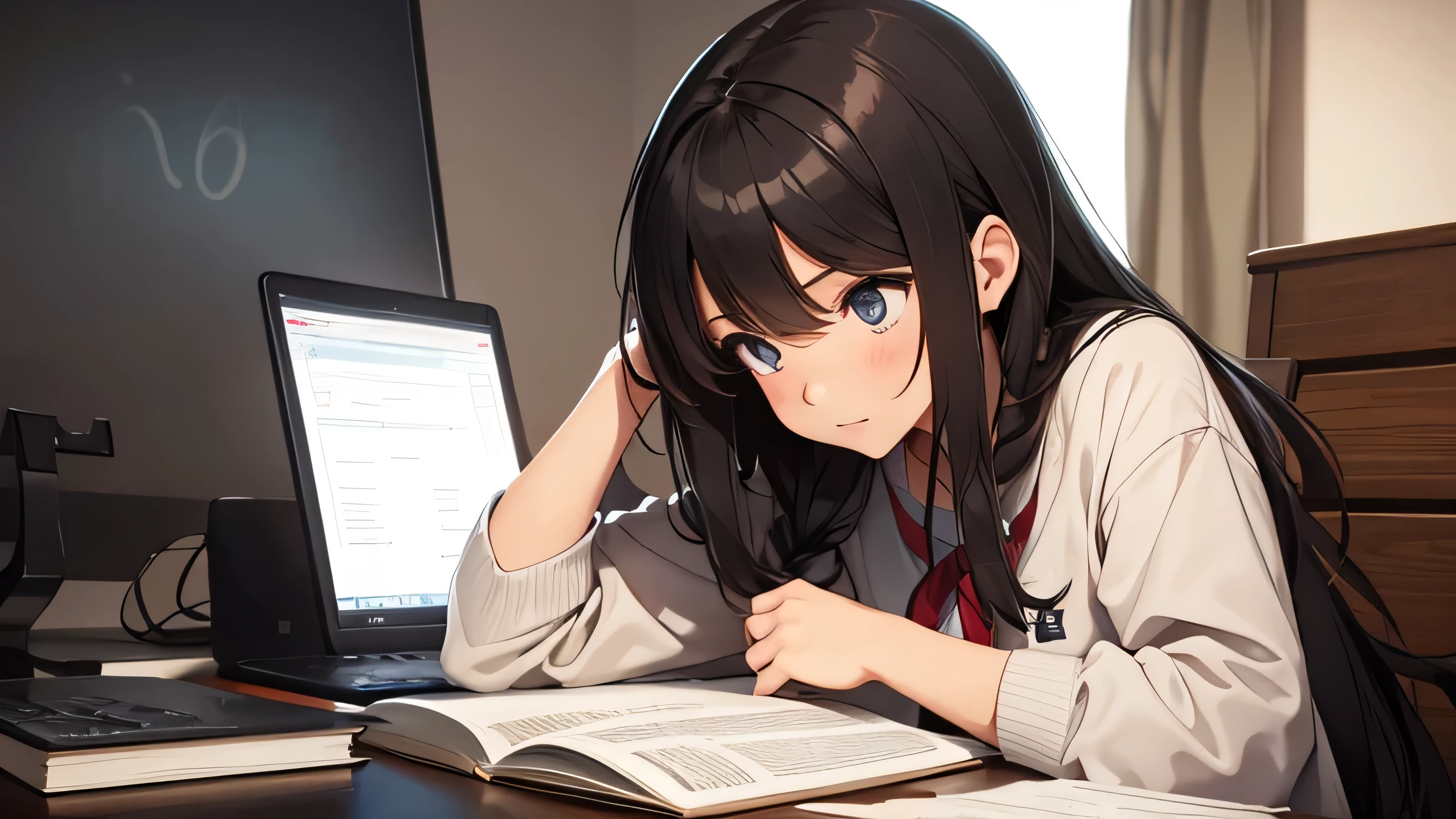 A girl is studying