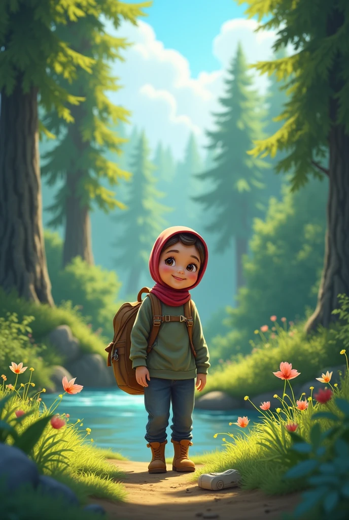 Gadis kecil cewe berhijab lagi camping
