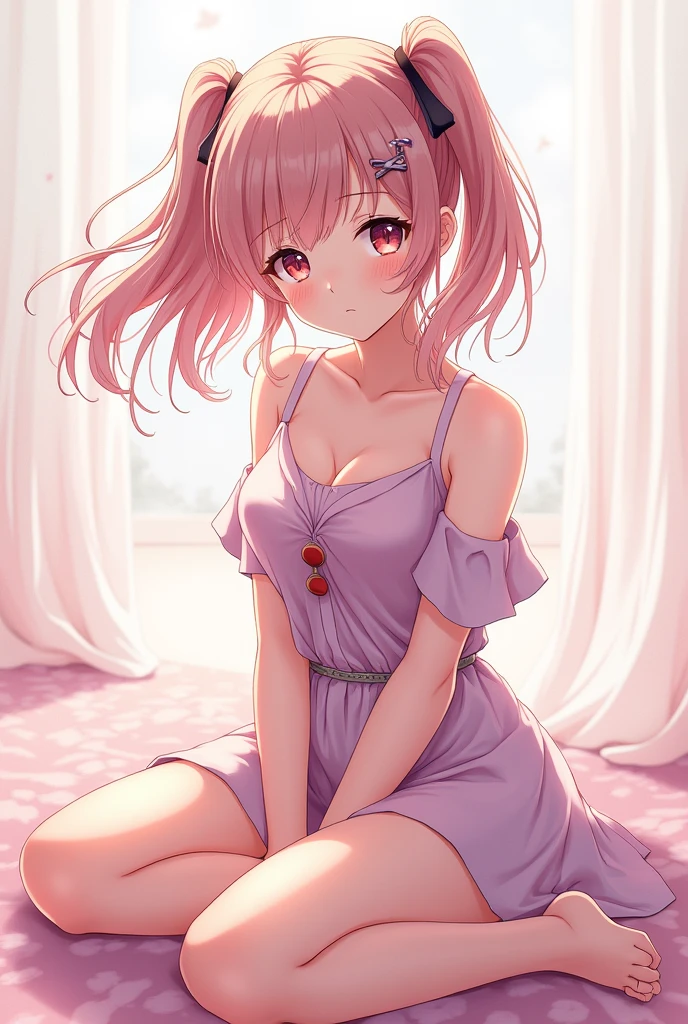 Anime girl sitting with crossed legs