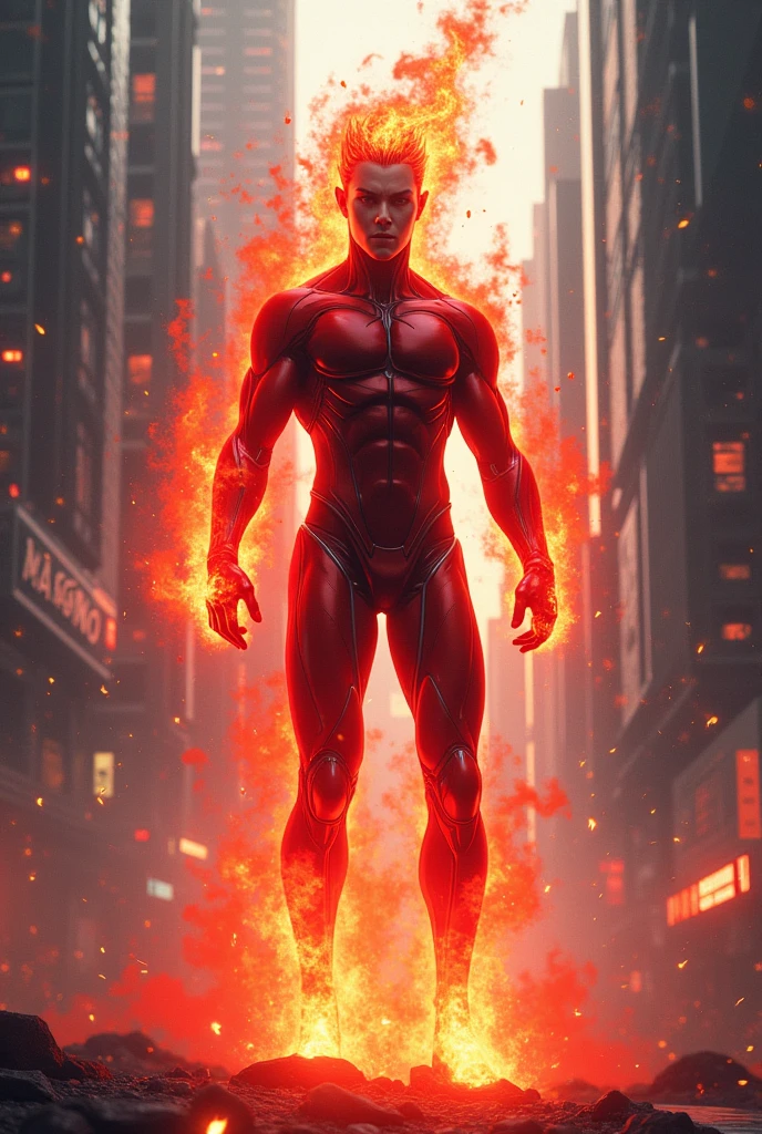 Infernous The Crimson Flame. Anime style. Modern world. Human reincarnation nanotechnology suit