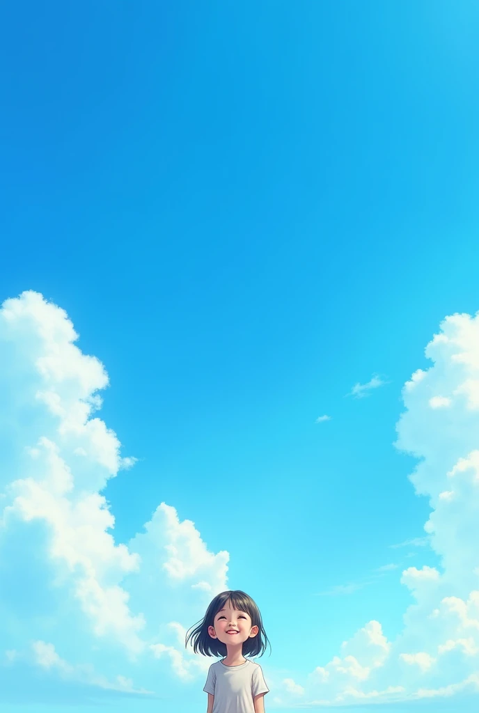 Highest quality, masterpiece, Ultra-high resolution, Realistically,stretch,Beautiful clear sky,Gazing at the sky,Wide angle,A girl is standing,A girl with a big smile