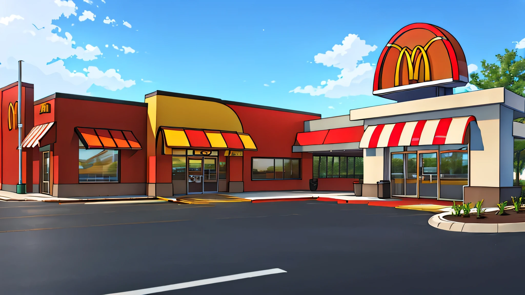 in front of a mcdonalds entrance, at day, no humans, no persons