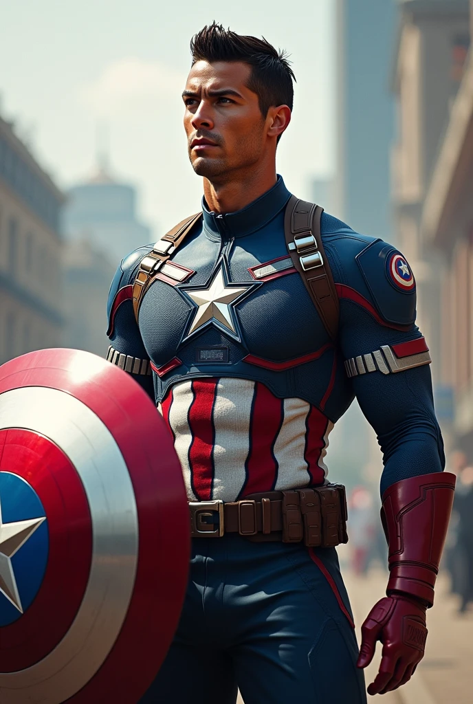Cr7 wearing the captain america suit with his shield, Without the mask