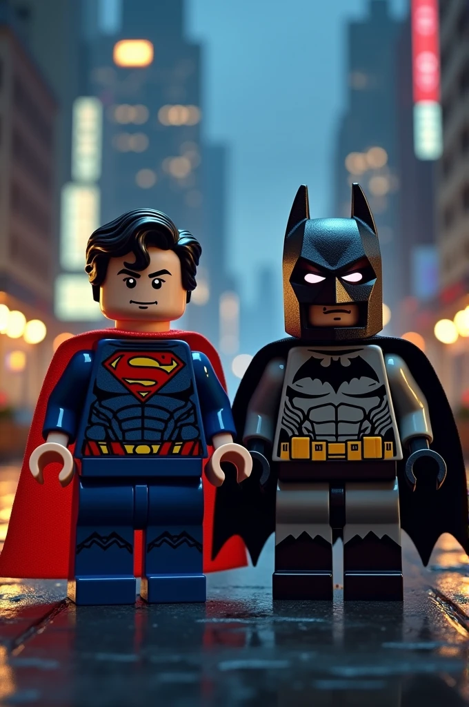 Superman and Batman in lego art, night