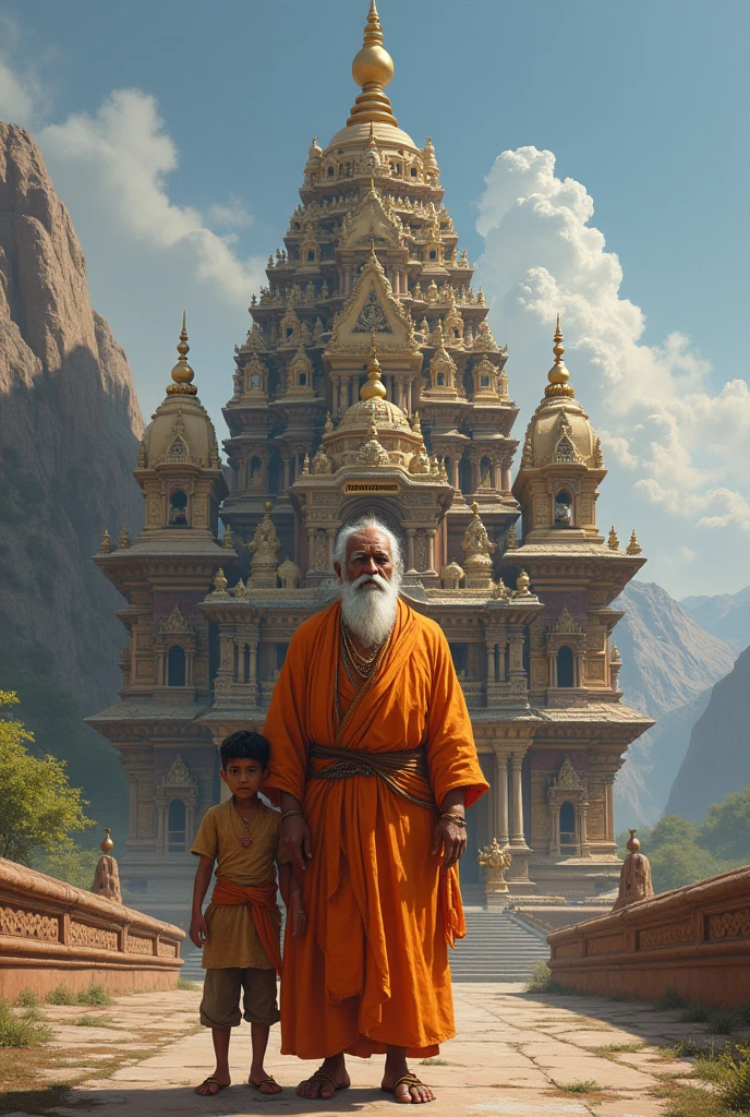 Create the sewalal maharaj with one boy on the front of temple