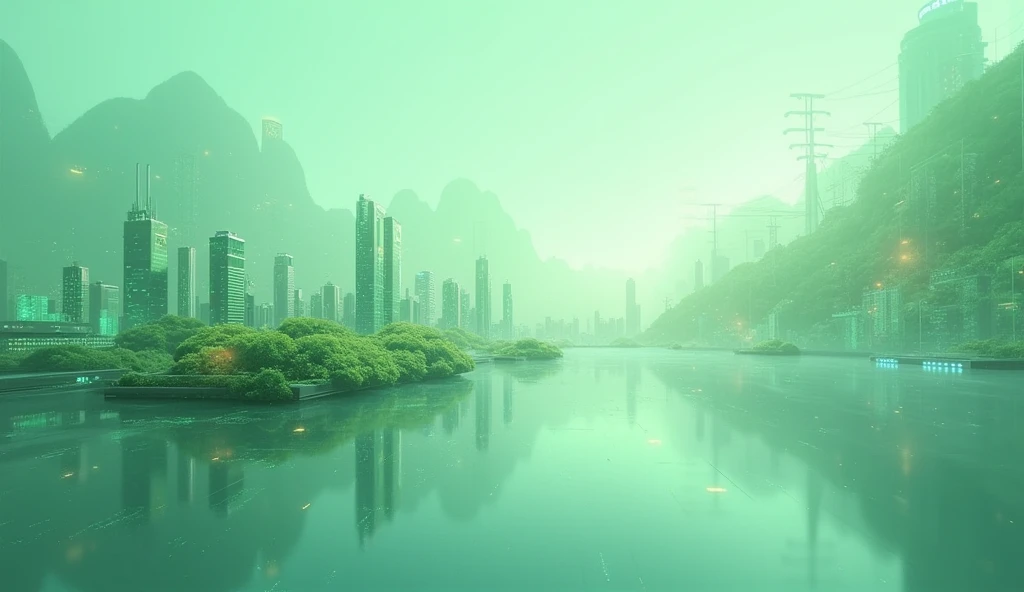 A representation of emerging technologies like blockchain, AI, IoT using light  green for background
