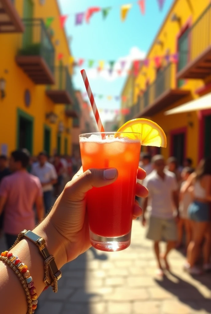 My hand with a drink in public yellow mexico