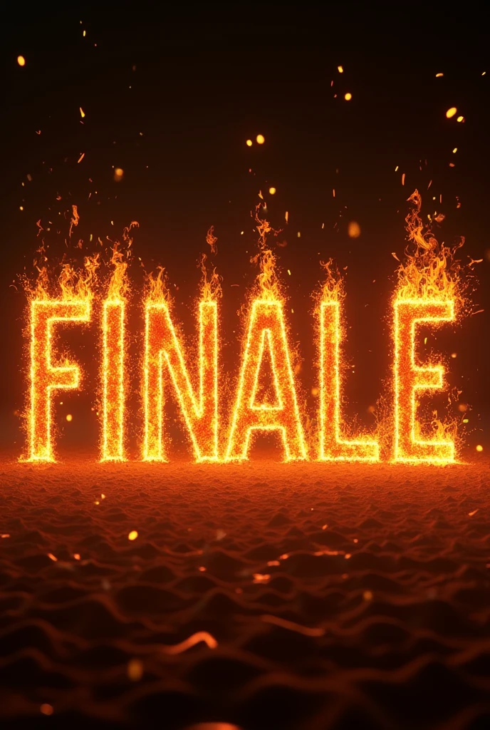 a text saying "finale" with fire particals on it
