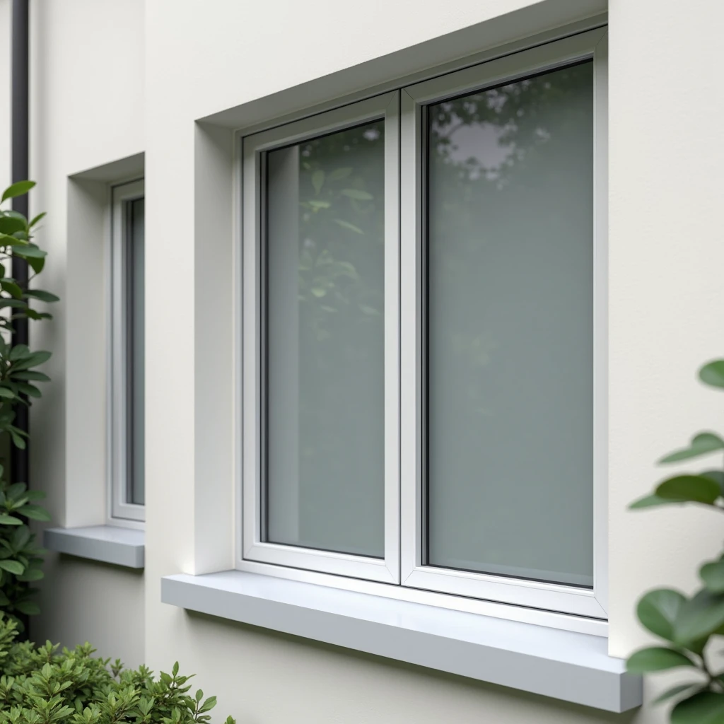A professional and realistic image depicting the finished window slopes (reveals) around a balcony block, which includes both a window and a door. The image highlights the clean and precise installation of the window slopes, seamlessly integrating with both the window and door frames. The finishing is smooth and modern, enhancing the overall appearance of the balcony block. The scene is well-lit, showcasing the quality craftsmanship and attention to detail, emphasizing the expertise and reliability of the window and balcony block installation and finishing services offered by the company.