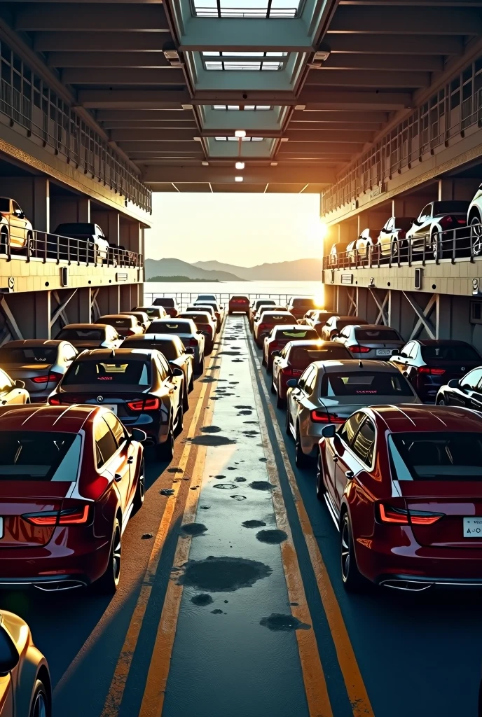 Car deck of the Cruise car ferry named MS PAGSANGHAN