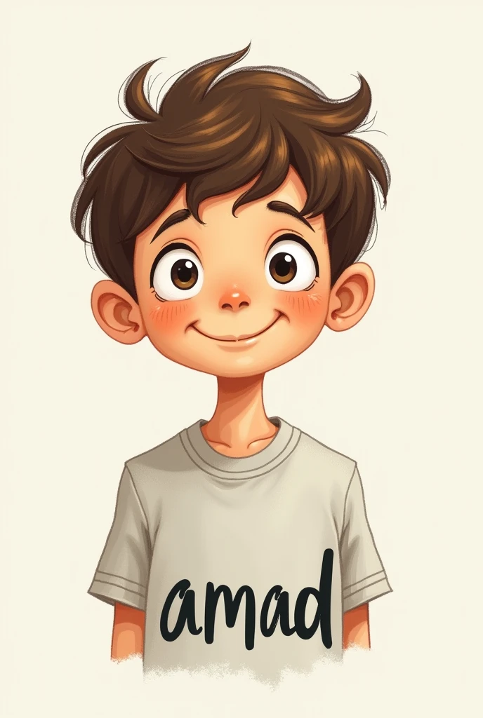 A boy on her shirt written amad