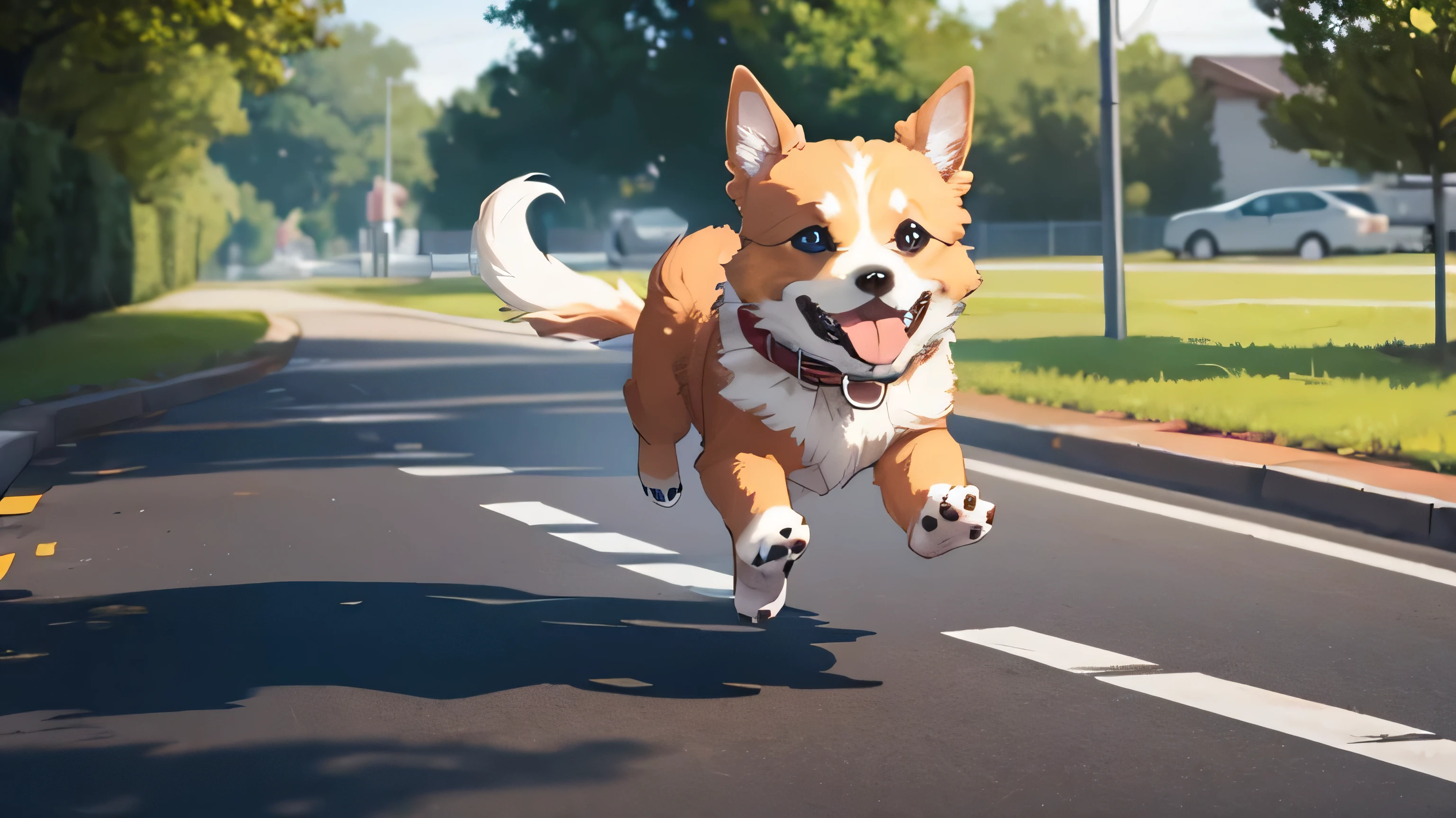 Cute dog running outside