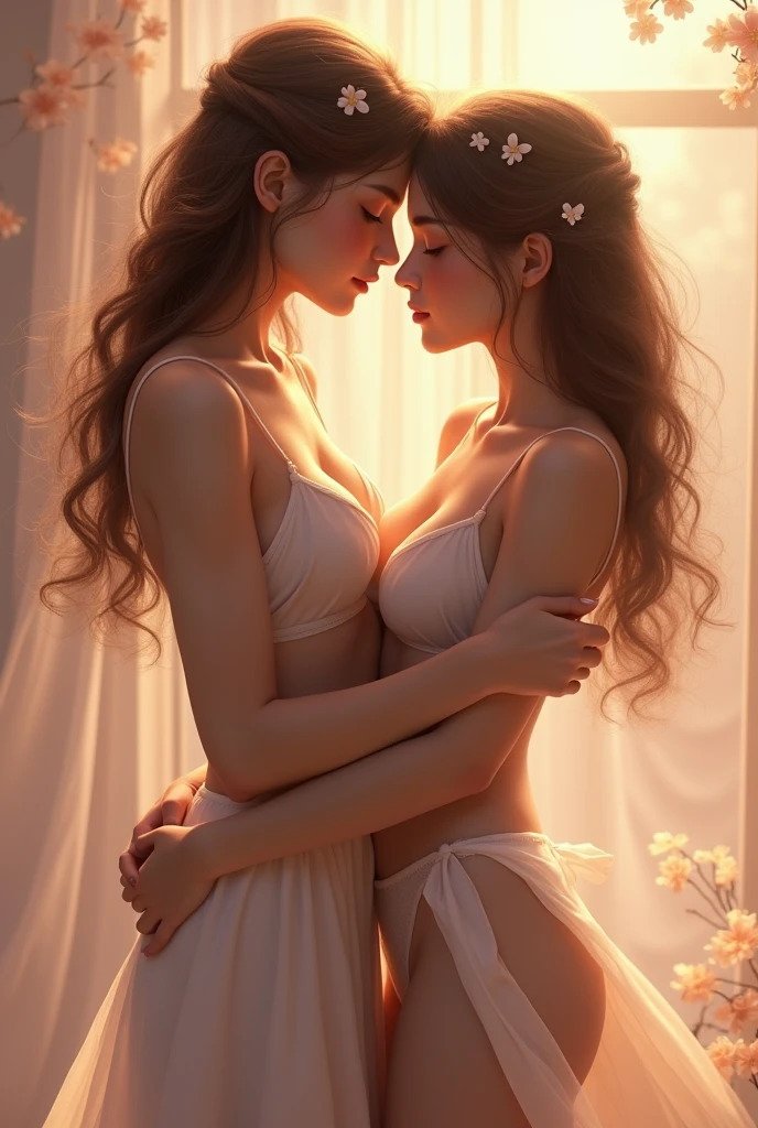 2 girl kissing each other and hand on their boobs