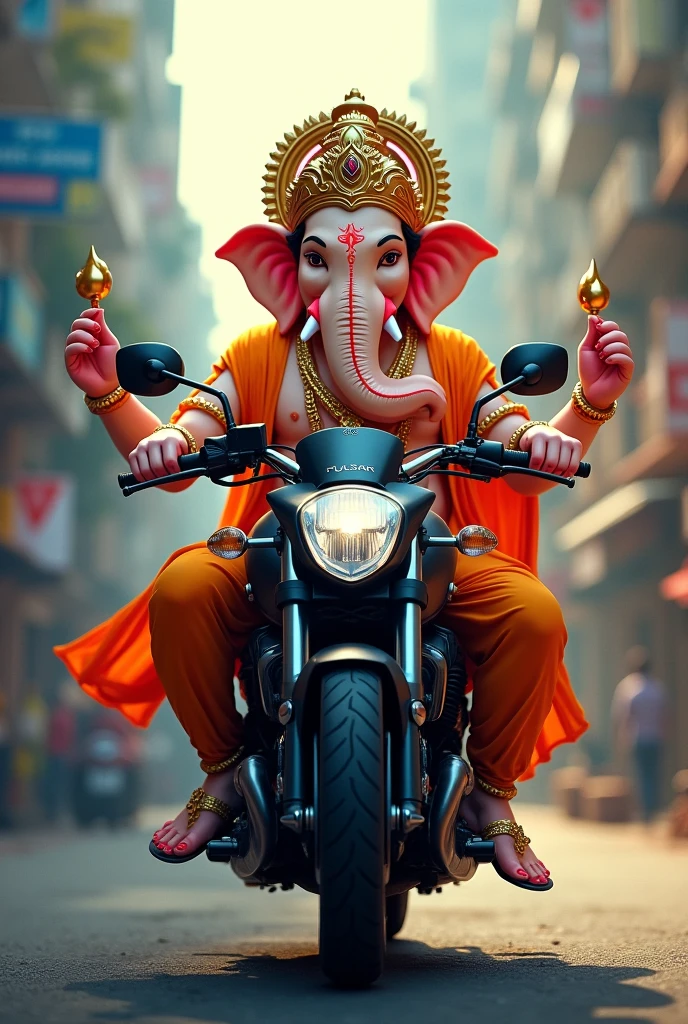 Ganpati ji seating on pulsar bike