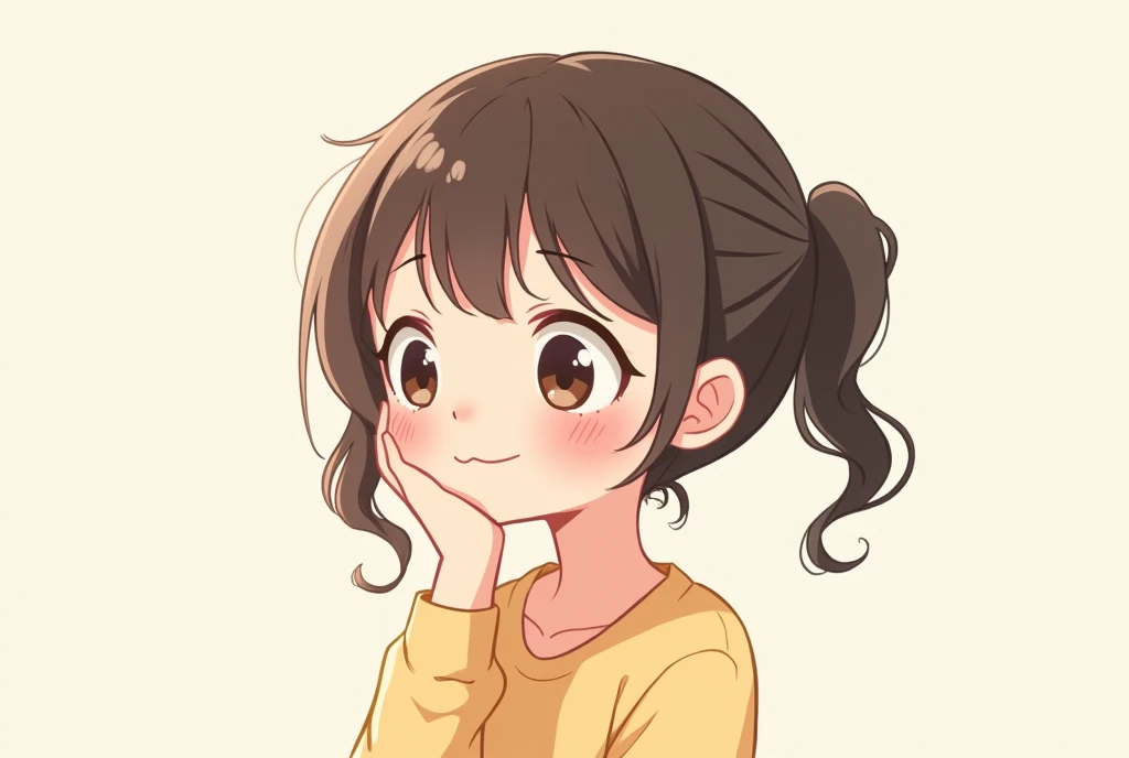 Girl thinking seriously，Cartoon，可爱Cartoon，可爱Cartoon风格，maternal love，Cute illustration，Clean anime art，Simple background