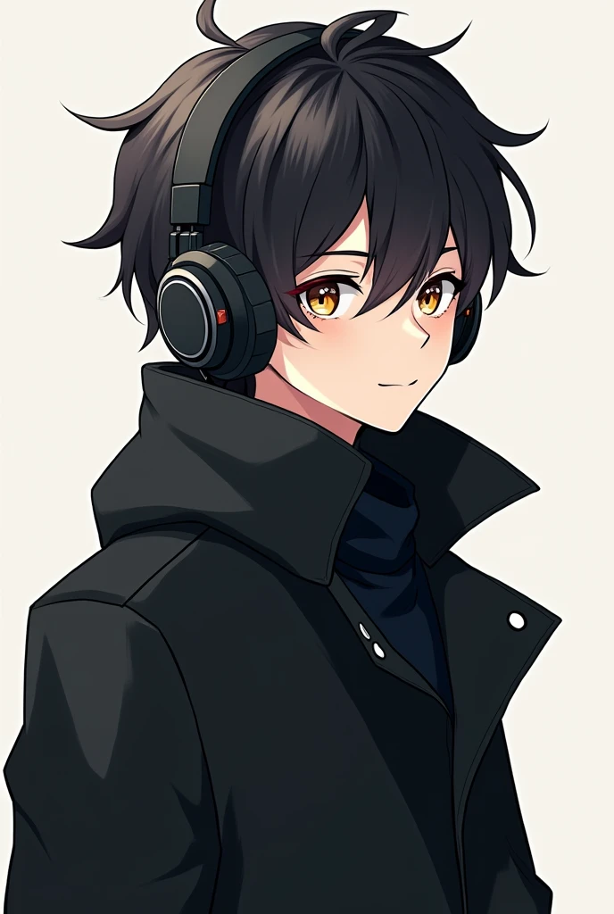 Logo A handsome anime boy headphone and black coat 
