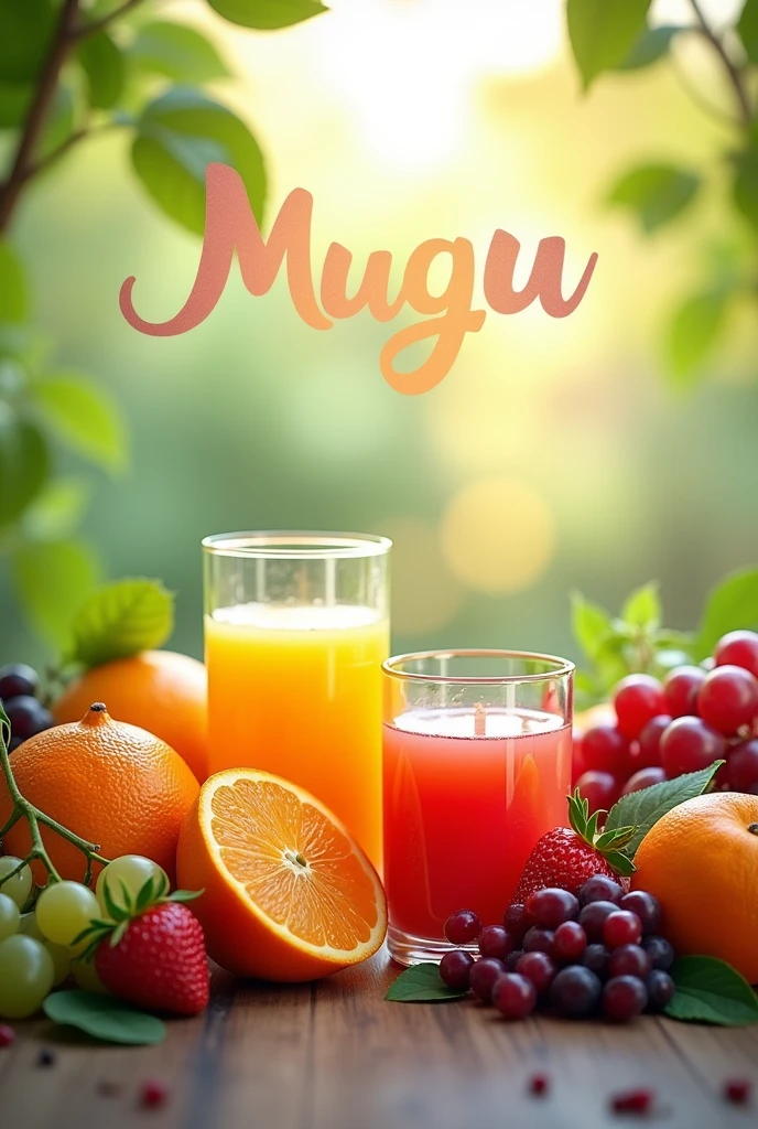 Fruits and juices with beautiful background and text mugu