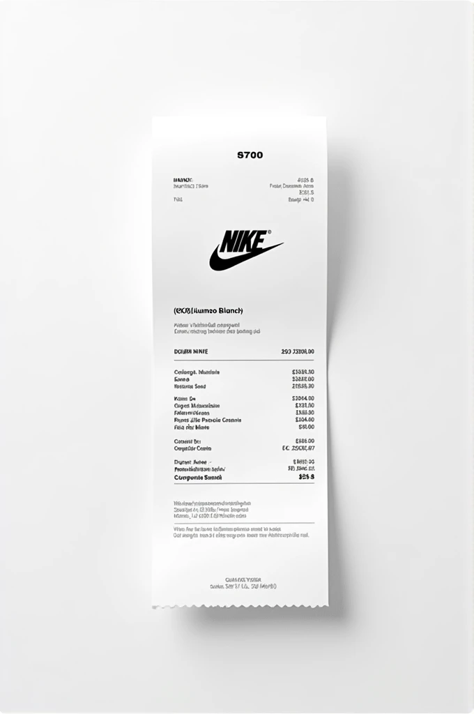 like me a realistic receipt from nike in french with the purchase of nike jumbo white 