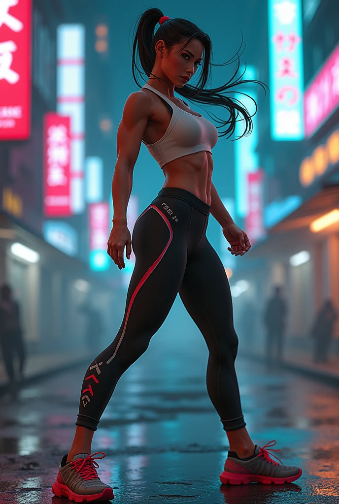 SF6 Chunli as a wearing a compression shirt and nitrile leggings and shoes