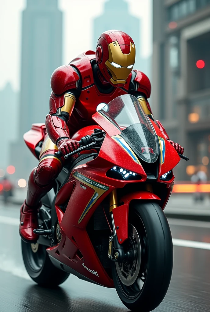 Iron man driving Kawasaki h2r 