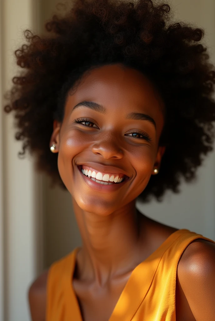 A young afro woman smiling 