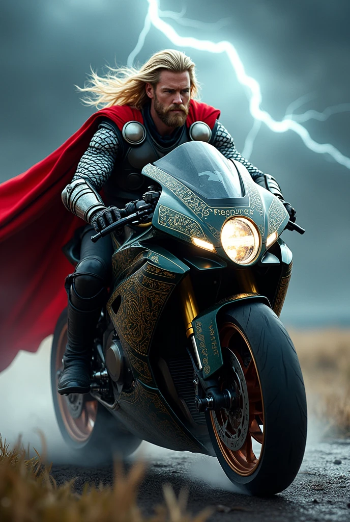 Thor driving his Kawasaki h2r thor style
