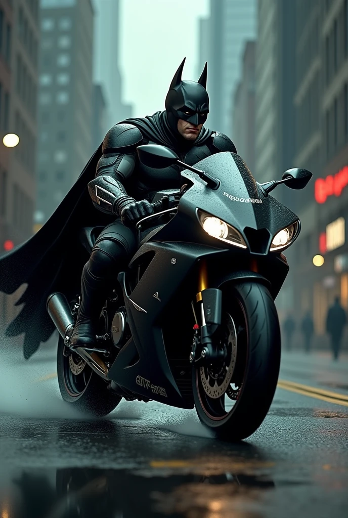 Batman driving his Kawasaki h2r in batman style