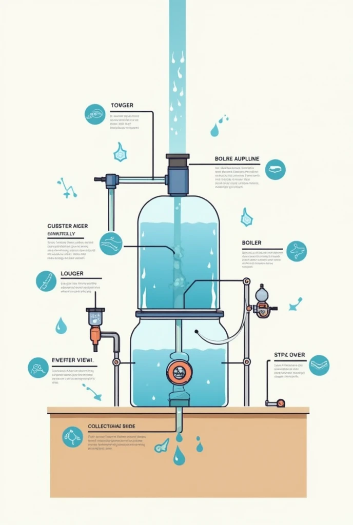 Simple and Colourful diagram of distillation of water project with labelling