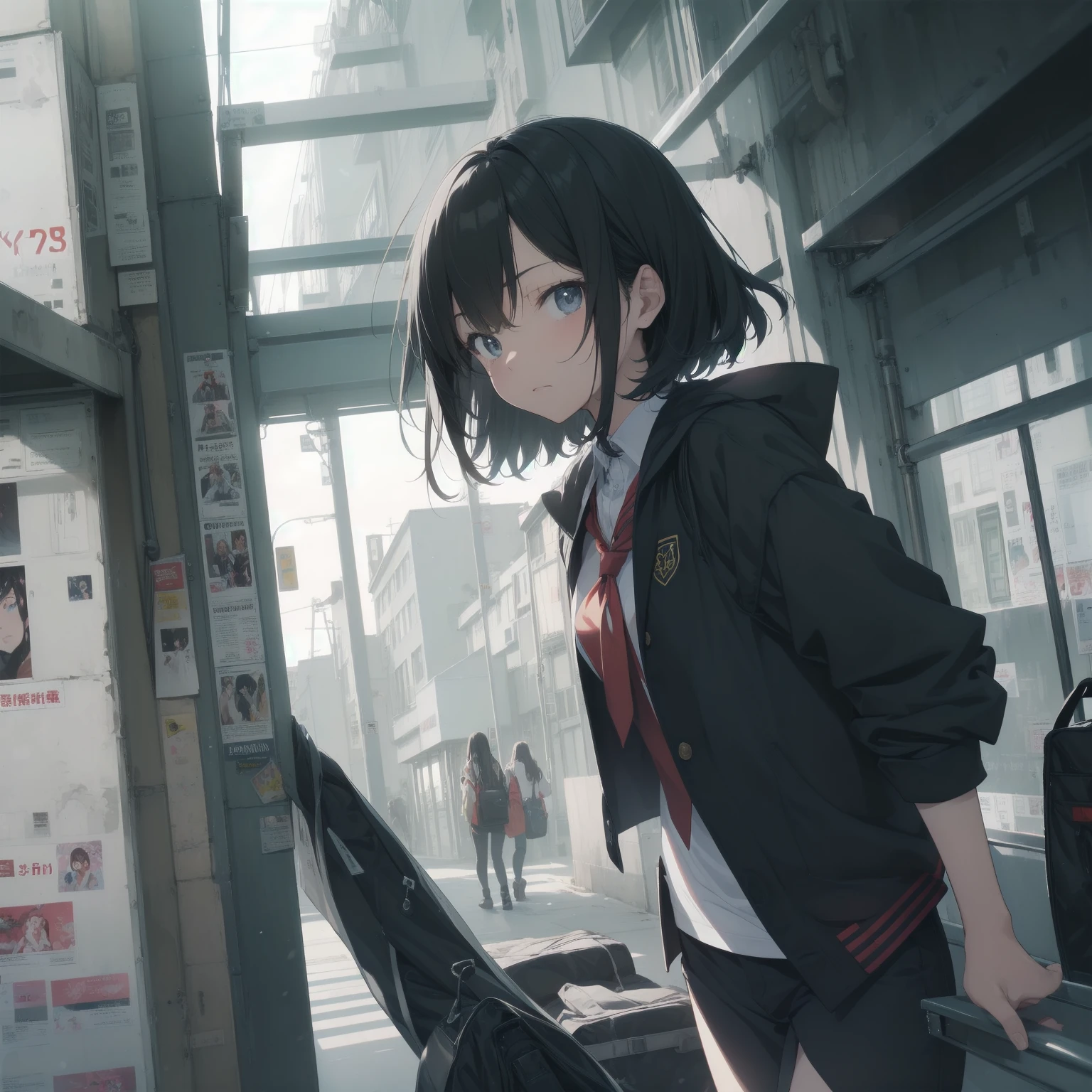 ultra-absurdres-Top quality by artist God, ultra-detailed, high resolution, anime moe artstyle, best anime 8k konachan wallpaper, pixiv contest winner, pool:2810, perfect anatomy,break, 1girl, (Please draw a girl walking sleepily to school alone. )break,(Solo,little female,15yo:1.3),Full limbs, ,a junior high school student, (very short hair), short cut, flat chest, , small butt, small black eyes, beautiful detailed eyes, well-proportioned iris and pupils, expressive eyes, highres detailed hair, soft expression, salor school_uniform, sailor collar, serahuku, bow, pleated skirt,(Detailed Lighting), (Detailed background), in the School commute route. break,super detailed skin, Best cinematic lighting powered by famous artist, 8k,beauty illustration,photoshop_(medium),very aesthetic,break,((artist:takeuchi_takashi )), artist:clamp ,artist:carnelian ,artist:kantoku ,
