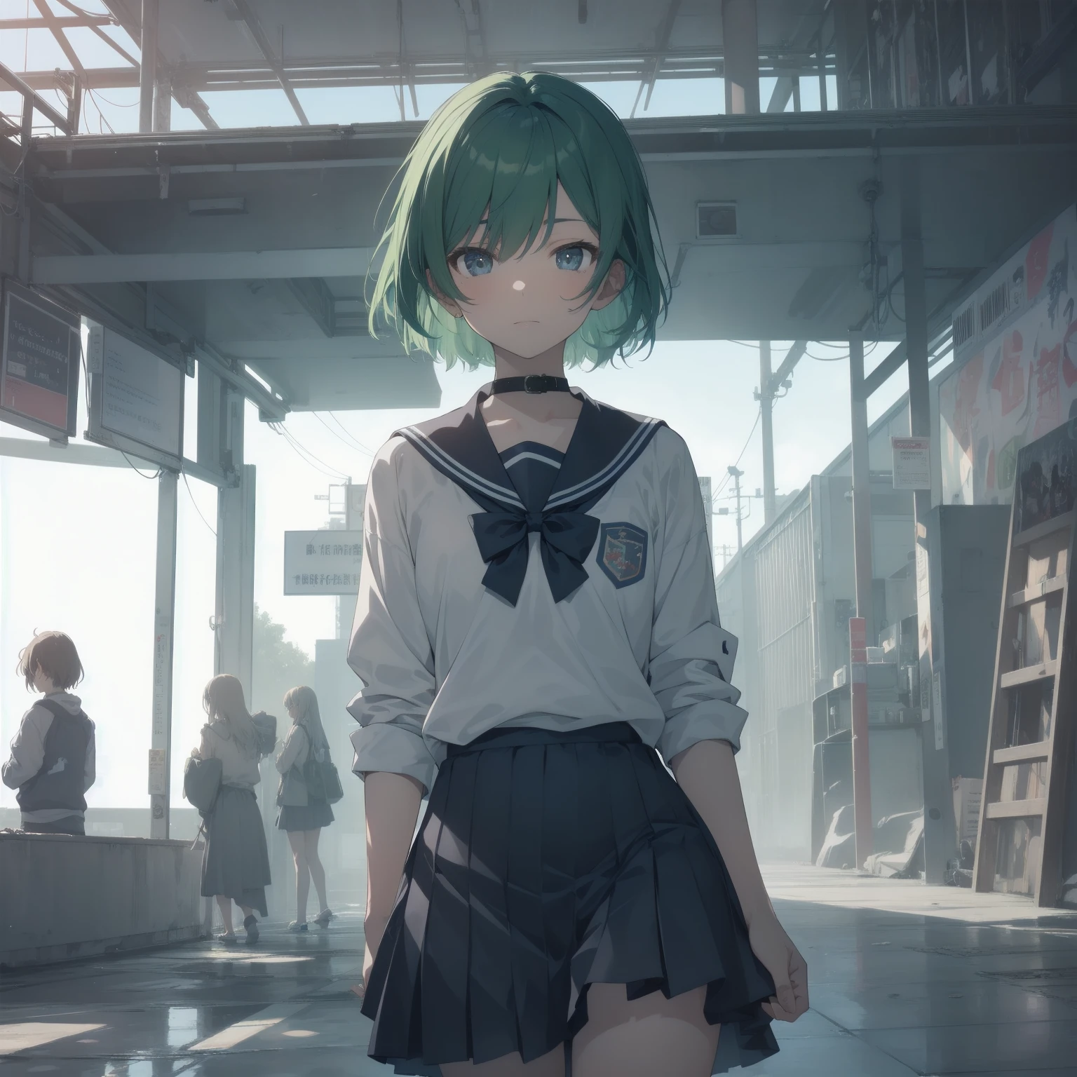 ultra-absurdres-Top quality by artist God, ultra-detailed, high resolution, anime moe artstyle, best anime 8k konachan wallpaper, pixiv contest winner, pool:2810, perfect anatomy,break, 1girl, (Please draw a girl walking sleepily to school alone. )break,(Solo,little female,:1.3),Full limbs, ,a junior high school student, (very short hair), short cut, flat chest, , small butt, small black eyes, beautiful detailed eyes, well-proportioned iris and pupils, expressive eyes, highres detailed hair, soft expression, salor school_uniform, sailor collar, serahuku, bow, pleated skirt,(Detailed Lighting), (Detailed background), in the School commute route. break,super detailed skin, Best cinematic lighting powered by famous artist, 8k,beauty illustration,photoshop_(medium),very aesthetic,break,((artist:takeuchi_takashi )), artist:clamp ,artist:carnelian ,artist:kantoku ,
