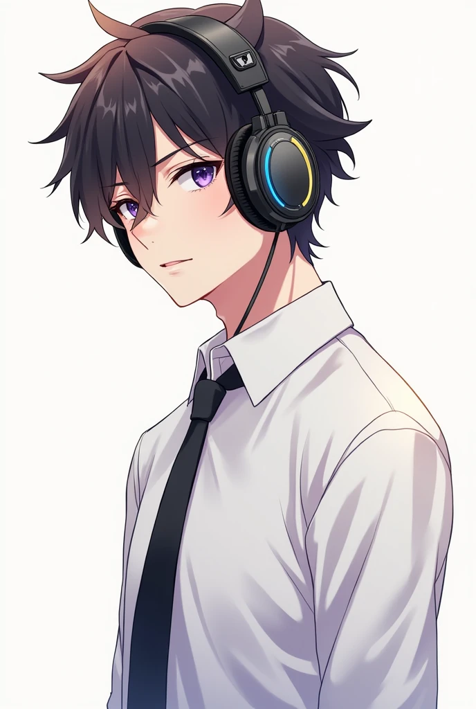Logo A handsome anime boy headphone and white shirt and tie stylish hair