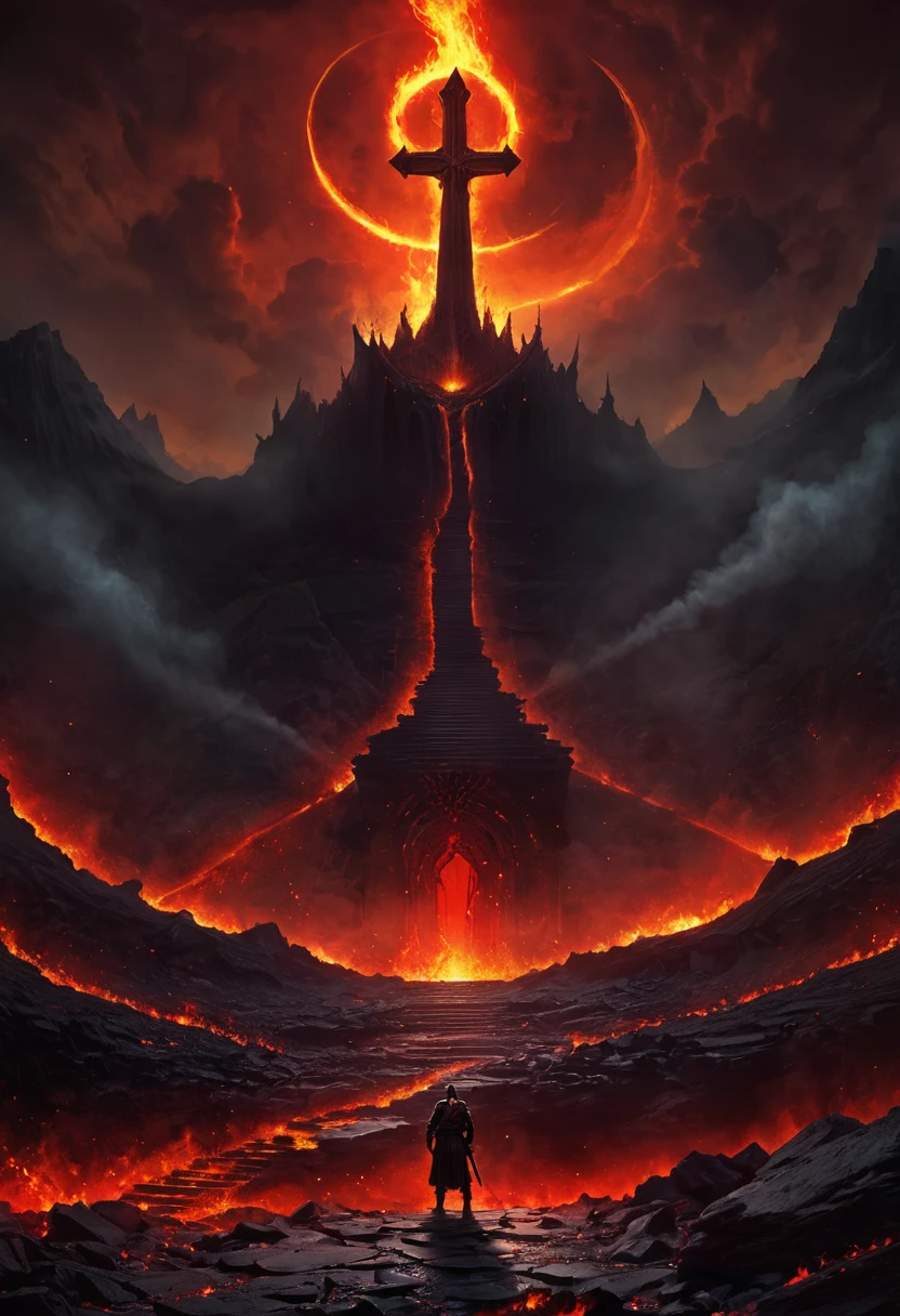 (Messenger from hell:1.4),cross,View of sickle from below,hell,magma,flame,(紫色flame:1.3),There is fresh Blood on the ground,Blood pool,dripping Blood,Goethe's aesthetics,one、Rose、castle、cross、Blood、Churchyard,gothic style的神秘、solemn and profound,gothic style,gothic style蕾丝的衣服、象征浪漫的Rose、grave、ruins、Gothic cathedral,Gothic Symbol Series