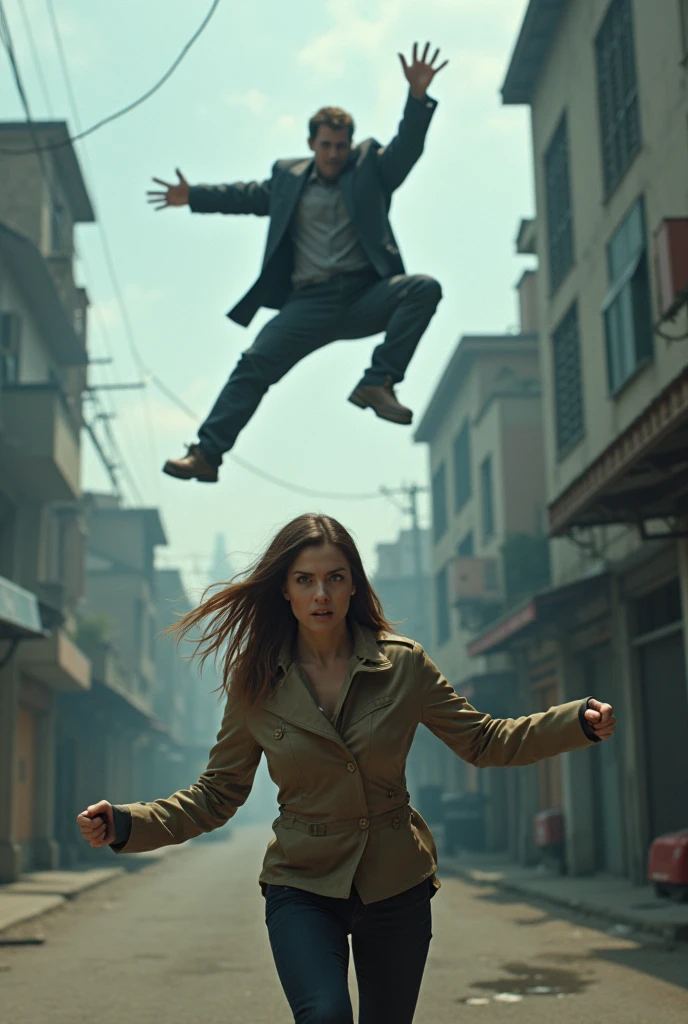 A woman with telekinesis makes a guy flying in the air because he made her angry