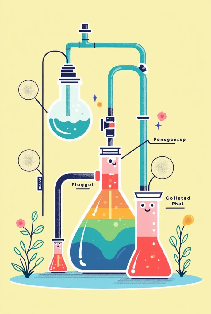 Simple and Colourful diagram of distillation of colourful water project with labelling