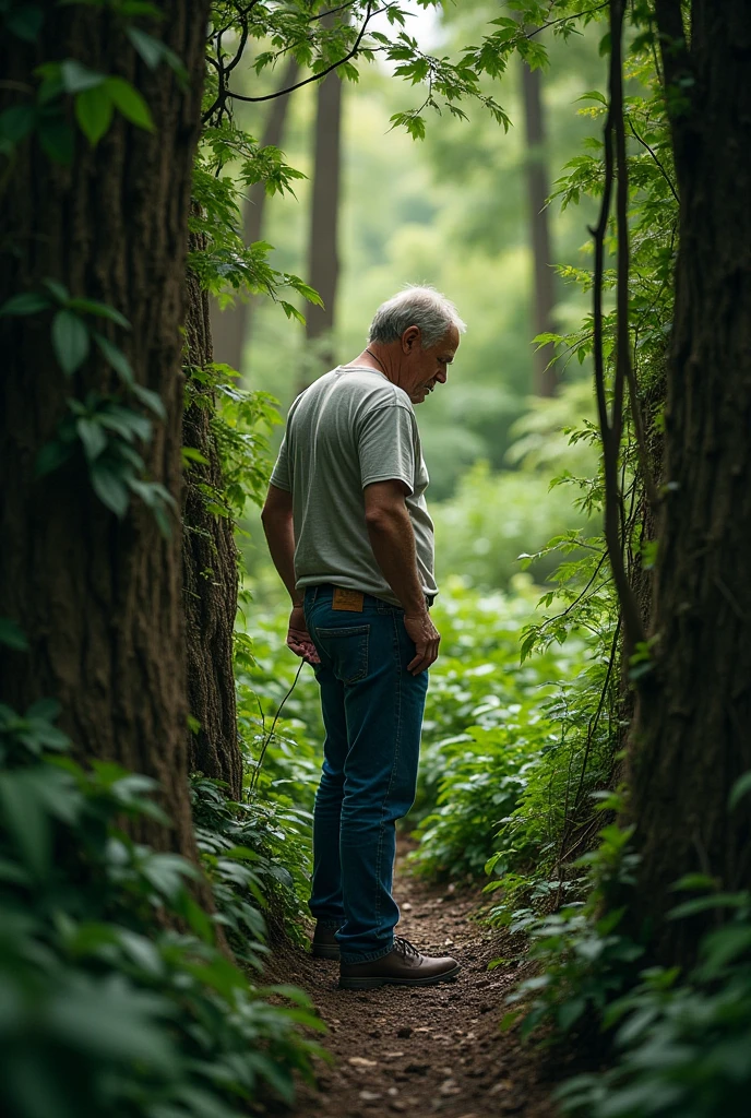 A men doing potty in open area