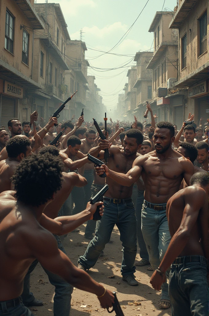 Many people fighting gun