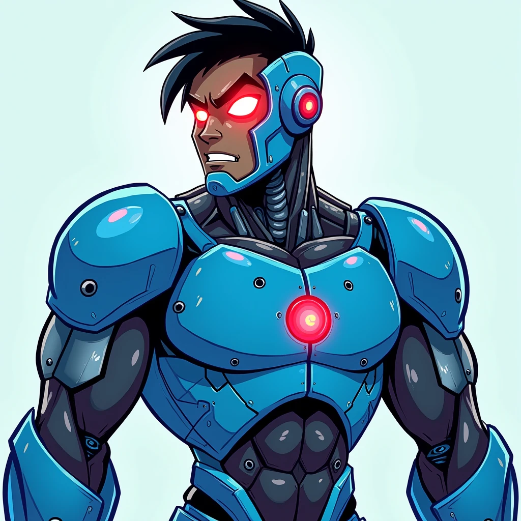 Cartoon, syborg, teen titans, big black man, blue, نصف صورت رباتی با یک چشم قرمز