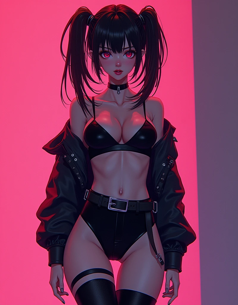 1girl, cyberpunk, (full body:1.1), thighhighs, cleavage, perfect eyes, perfect face, kuvshinov, (gradient background:1.2), doing blowjob oral sex