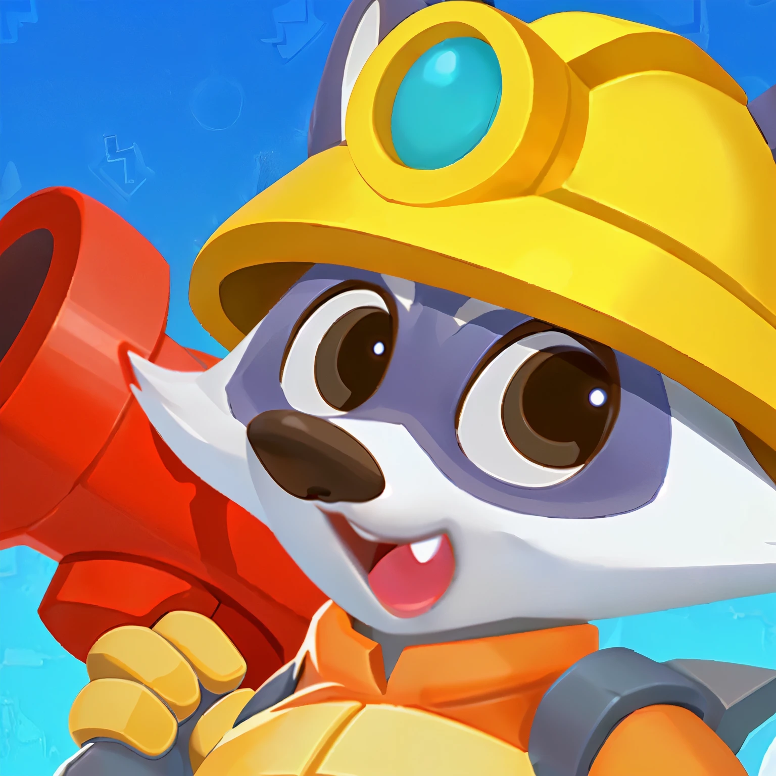 Close up of cartoon animals wearing firefighter hats，There are also giant giant giant giant giant giant giant giant giant giant giant giant giant giant giant, Pepe the Miner, merge, raccoon holding a laser gun, 3d icons for mobile games, Stylized game icons, raccoon, Ferret Warrior, Cool rocket, anthropomorphic raccoon