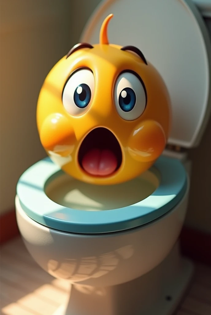 Close-up of a chamber pot, surprised emoji with wide eyes and open mouth, bright and contrasting colors, simple background