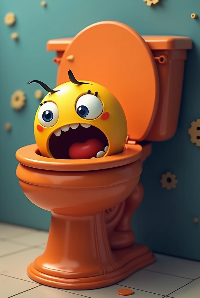 Close-up of a chamber pot, surprised emoji with wide eyes and open mouth, bright and contrasting colors, simple background