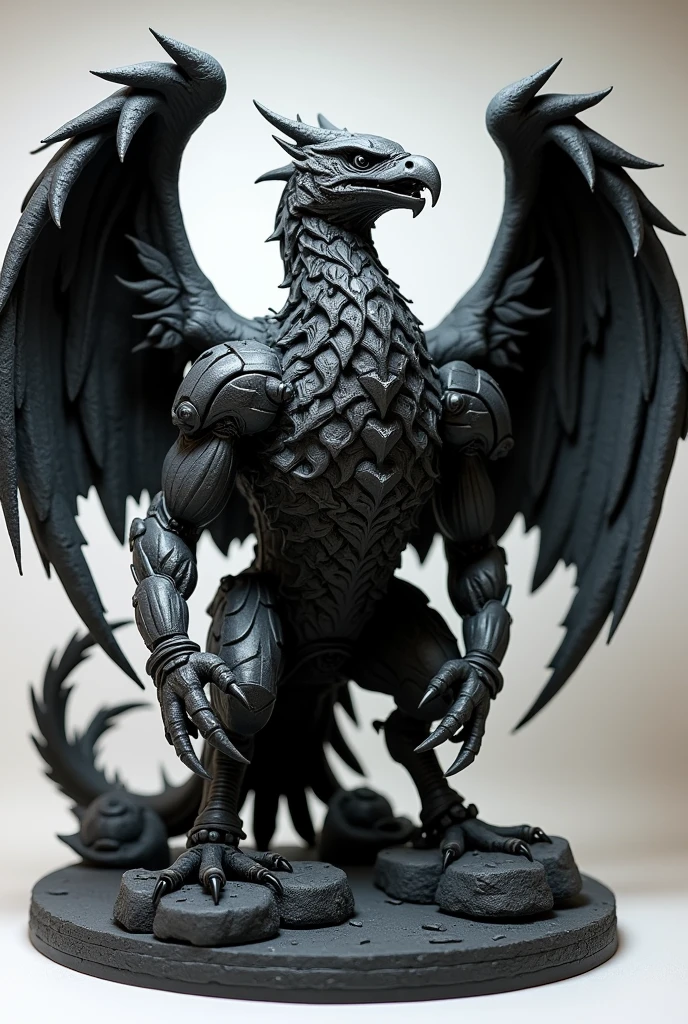 masterpiece, Highest quality, High resolution, Clay art、Solid black、Simple Background、Machine Griffon、Raging、