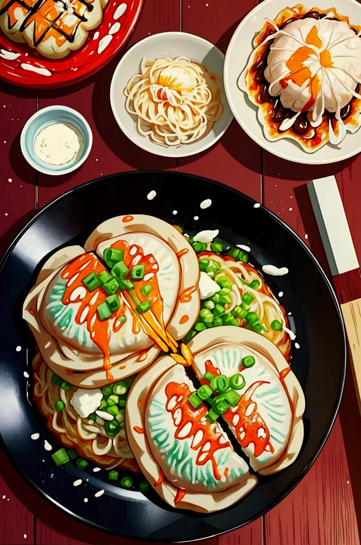 Create some very realistic homemade dishes, dumpling, Okonomiyaki, I don&#39;t want it to look more real.