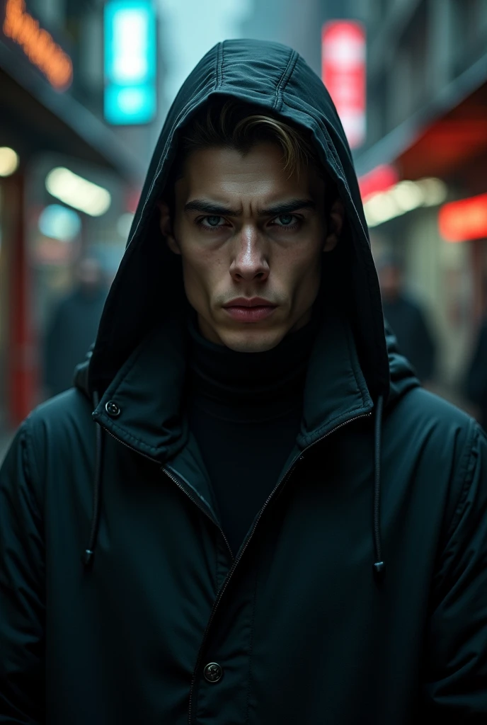 Photo of your face, male, Wearing a black coat, cyber punk