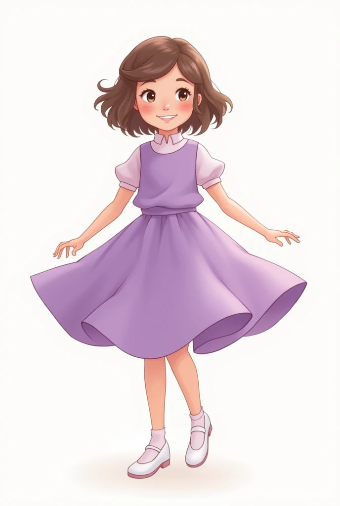 girls illustration. Girl wearing purple frok and while shoes