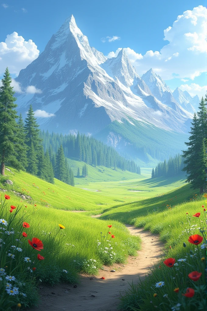 A realstic field with mountains