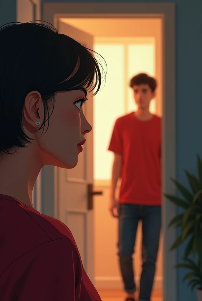 The 20 years old girl secretary and look at a that mwn He's 2 his waring a red t shirt and the girl is Muslim his love that men one side background like a he's enter the home with he's friend