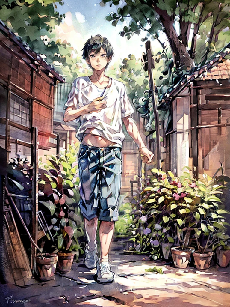 (1 boy, japanese boy, youthful face, 1, very short hair!!!, shirtless, beautiful collarbones, large nipples, well-developed abs, muscle shadows, (((male briefs))), depicting from head to knees, only 1 person in the frame, fine art, black and white, line art, pencil sketch, underdrawing, white background, portrait, don't wear clothes, not colored)