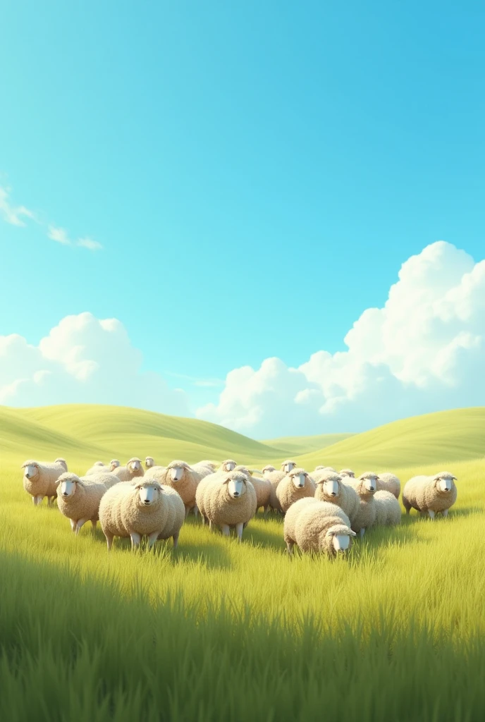 Desert blue sky grass with the herd of sheep 